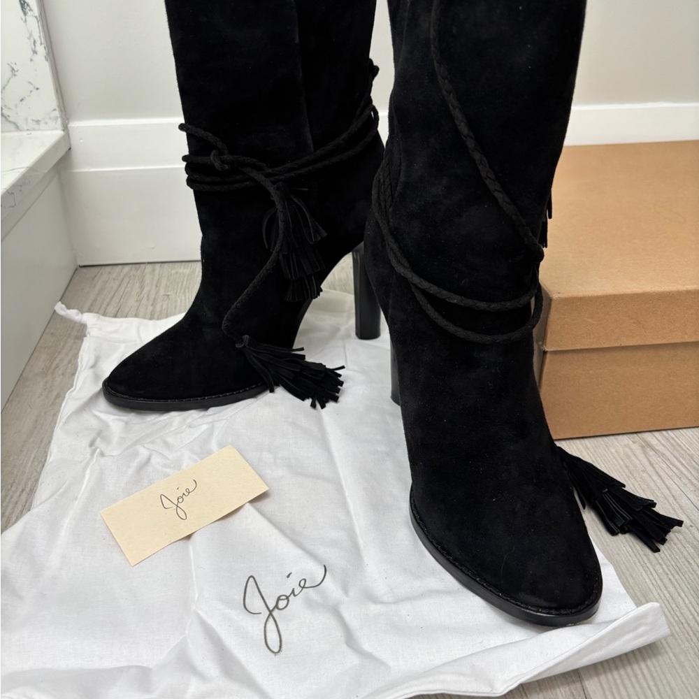 Joie Black Heeled Boots with Tassel Detail - excellent used condition